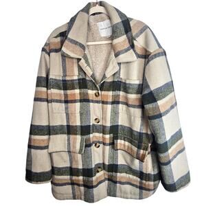 American Eagle Womens Oversized Flannel Chore Coat Barn Jacket XXL Sherpa Lined